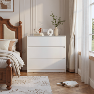 Sunvega White Contemporary Three Drawer Dresser with Pull Out Mechanism