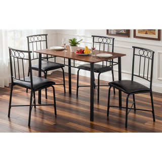 Sunvega 5 Piece Dining Table Set with Black Leather Look Chairs for 4