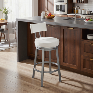 Sunvega Swivel Bar Stool in Cloud Finish with White Faux Leather Upholstery