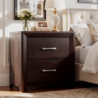 Sunvega Dark Gray Finish Nightstand with Chrome Tone Handles for Bedroom