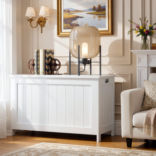 Sunvega Wooden Storage Chest with Safety Hinges and Side Handles White