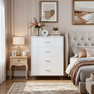 Sunvega Modern White Finish Chest with Five Spacious Drawers for Bedroom