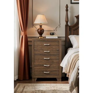 Sunvega Miquell Oak Finish Chest with Five Spacious Drawers and Wooden Block Legs