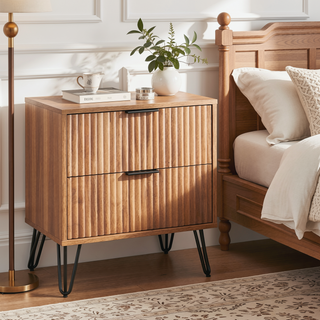 Sunvega Modern Glam Nightstand with Gold Metal Handles and Splayed Legs for Bedroom