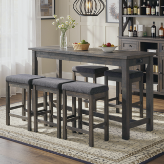 Sunvega White Counter Height Dining Set with USB Ports and Fabric Stools