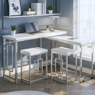 Sunvega Modern Silver and White Four-Piece Counter Height Dining Set with Wheels and USB Port