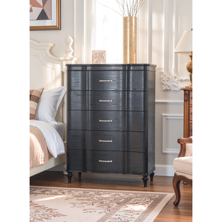 Sunvega Glam Modern Black Nightstand with Curved Front Panels and Turned Wood Leg