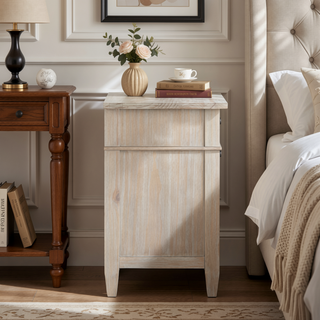 Sunvega Distressed Grey Solid Wood Bedside Table with Two Spacious Drawers