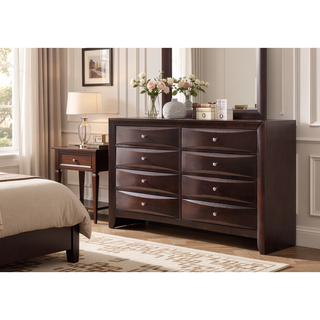 Sunvega Contemporary Brown Cherry Finish 8 Drawer Solid Wood Dresser with Metal Knobs