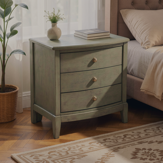 Sunvega Gray Finish Birch Veneer 3 Drawer Nightstand with Nickel Hardware