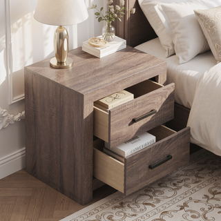 Sunvega Coastal White 2-Drawer Nightstand with Matte Bronze Handles for Bedroom