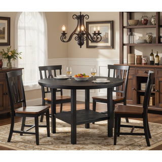 Sunvega Contemporary Charcoal Finish Counter Height Round Dining Table with Lazy Susan