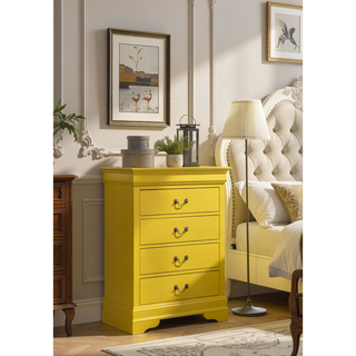 Sunvega Traditional Style Yellow Chest with Four Dovetailed Drawers and Metal Guides