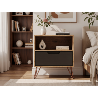 Sunvega Mid-Century Modern Pink Nightstand with Drawer and Open Shelf