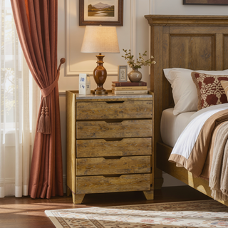 Sunvega Transitional Light Aspen Brown Nightstand with LED Light and USB Ports