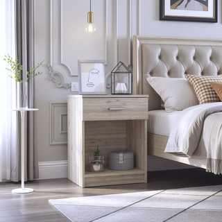 Sunvega Modern Light Gray Nightstand with One Drawer and Spacious Open Shelf