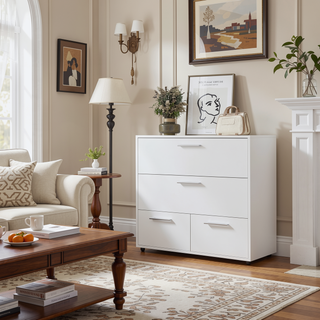 Sunvega 4 Drawer White Dresser with Sturdy Legs and Modern Design for Bedroom