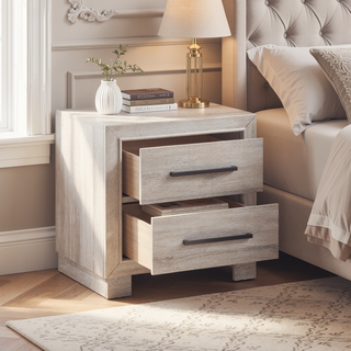 Sunvega Modern Gray Finish Two-Drawer Nightstand with Antique Brass Pulls