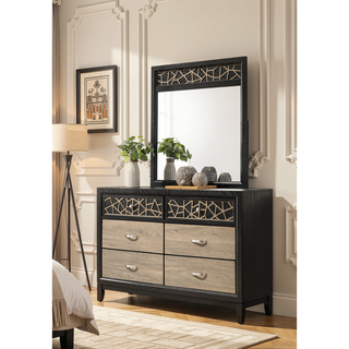 Sunvega Modern Wooden Mirror with Chrome Accents and Unique Custom Pattern
