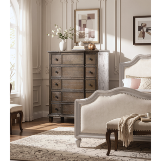Sunvega Weathered Oak Finish Chest with 5 Elegant and Durable Storage Drawers