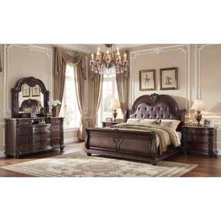 Sunvega Traditional Brown Cherry Finish Marble Top Three Drawer Nightstand