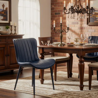 Sunvega Set of 2 Black Faux Leather Mid-Century Modern Armless Dining Chairs