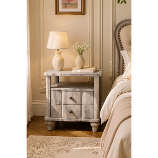 Sunvega Solid Mango Wood Bedside Table with 2 Drawers and Shelf