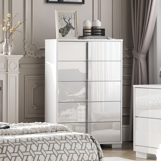 Sunvega Contemporary White Bedroom Chest with Chrome Legs and UV Finish