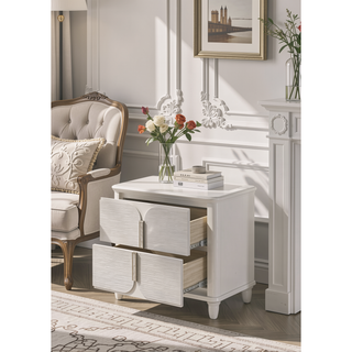 Sunvega Sleek Modern Nightstand with Two Spacious Drawers in Pearl White Finish