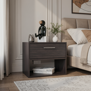 Sunvega Dark Walnut Nightstand with Spacious Drawer and Open Shelf for Bedroom