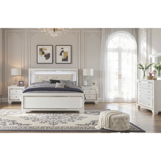 Sunvega Silver Faux Alligator Embossed Nightstand with 2 Dovetail Drawers and LED Lighting