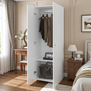 Sunvega White 2 Door Armoire with Shelves for Bedroom Storage