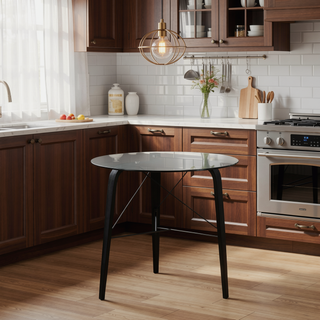 Sunvega Mid-Century Modern Round Dinette Table with Tempered Glass Top and Tripod Base