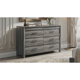 Sunvega Modern Gray 6-Drawer Wood Dresser with Ample Storage for Bedroom