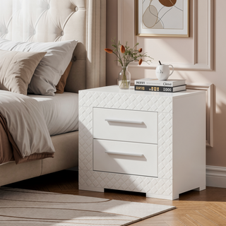 Sunvega High Gloss Modern Italian Style Nightstand with Two Spacious Drawers