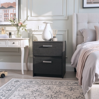 Sunvega Modern White 2-Drawer Nightstand with Metal Handles for Bedroom Storage