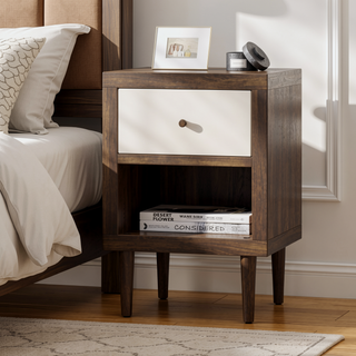 Sunvega Mid-Century Modern Nightstand with Drawer and Shelf for Bedroom Storage