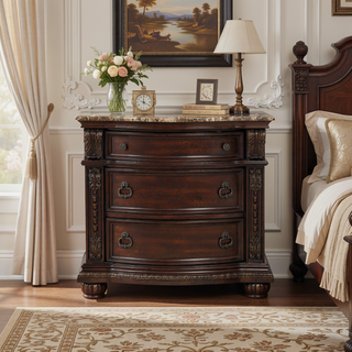 Sunvega Silver Finish European Design Nightstand with Genuine Marble Top