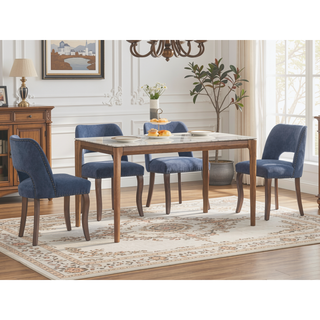 Sunvega Modern Fabric Upholstered Dining Chairs Set of 2 with Hollow-out Design and Curved Backrest