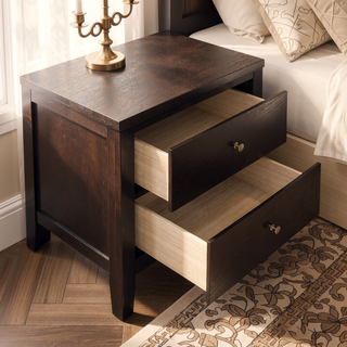 Sunvega Brown Espresso 2-Drawer Rectangular Nightstand with Sturdy Wooden Frame