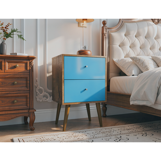 Sunvega Modern White and Brown Nightstand with 2 Drawers for Bedroom