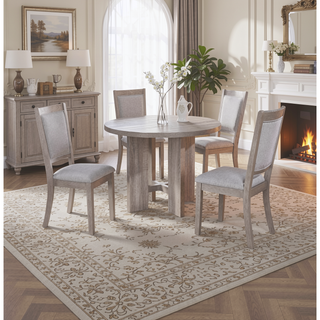 Sunvega Contemporary Round Dining Table with Cushioned Chairs and Nail Head Trim