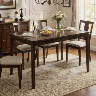 Sunvega Cappuccino Rectangular Dining Table Set with Three Chairs and Bench