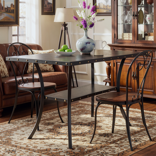 Sunvega Contemporary Natural Wood Rectangular Dining Table with Storage Shelve