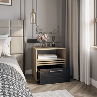 Sunvega Mobile Nightstand with One Drawer and Open Shelf on Casters for Bedroom