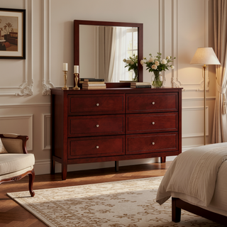 Sunvega Fully Assembled 6 Drawer Dresser with French Dovetail Wood Veneer Finish