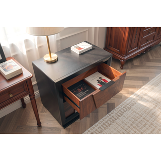 Sunvega Walnut Wood Nightstand with 2 Spacious Felt-Lined Storage Drawers