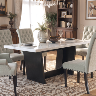 Sunvega Rustic Espresso Oak and Marble Dining Table for Family Gatherings
