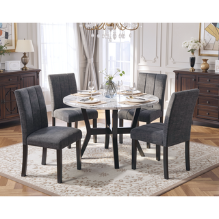 Sunvega 5PC Dining Set with Engineering Stone Top and Black Finish for Intimate Gatherings