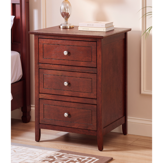 Sunvega Transitional Oak Nightstand With Three Drawers For Bedroom